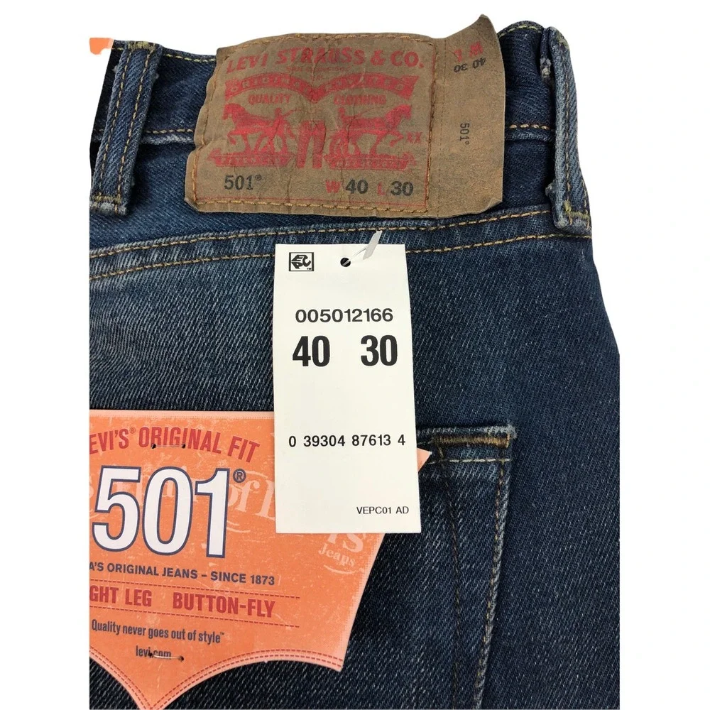 Levis 501 Mens 40 x 30 Jeans Blue 100% Cotton 2008 Straight Leg Button Fly NWT